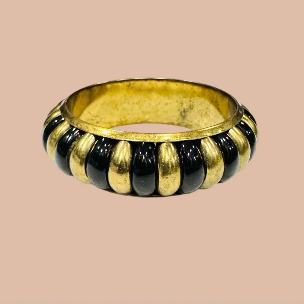 Vintage Gold & Black Chunky Bangle Bracelet | Statement Retro Jewelry